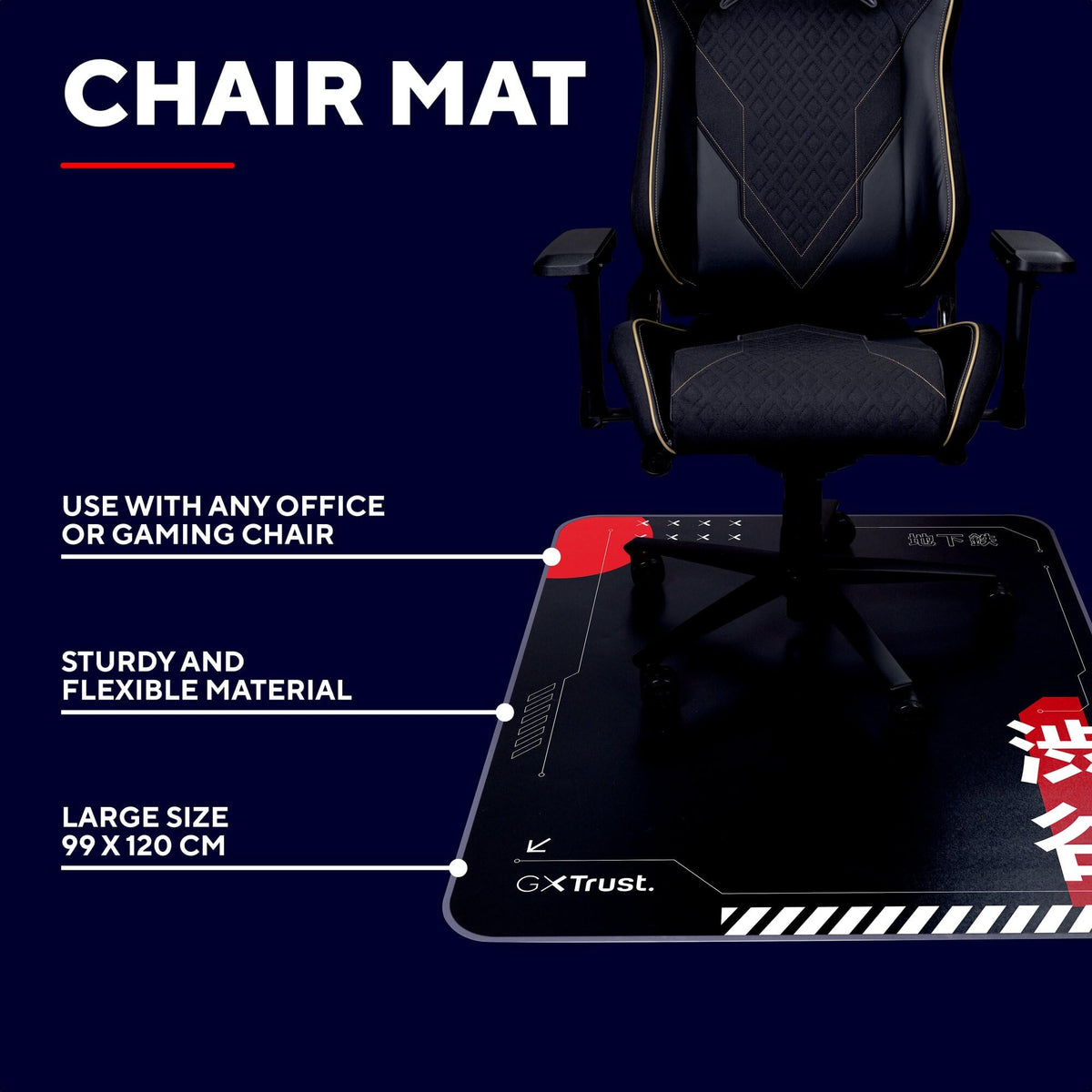 GXTrust Chair Mat Japan 99x120 cm, Japanese Print Tokyo Shinkansen, Black