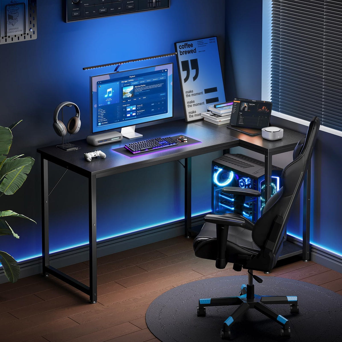 Coleshome L Shaped Gaming Desk for Small Space, 120x70 cm Black