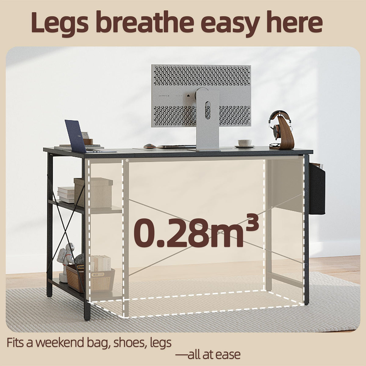BEXEVUE L Shaped Gaming Desk, 100x70 cm Computer Corner Desk with Storage Bag, Office Desk Small Writing Table with Large Reversible Storage Shelves, Workstation for Study Play Work Home Office, Black