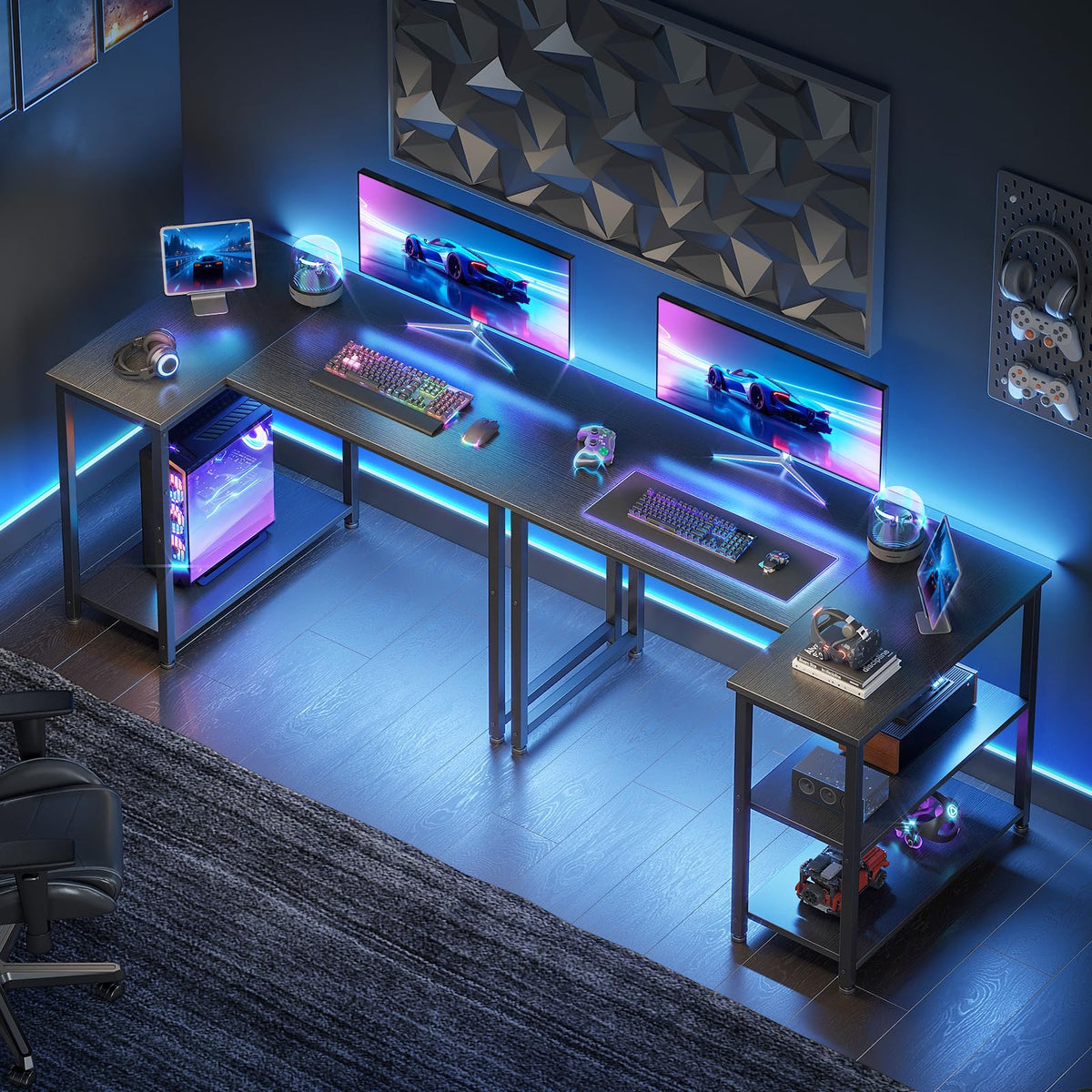 Coleshome L Shaped Gaming Desk for Small Space, 100x70 cm Black
