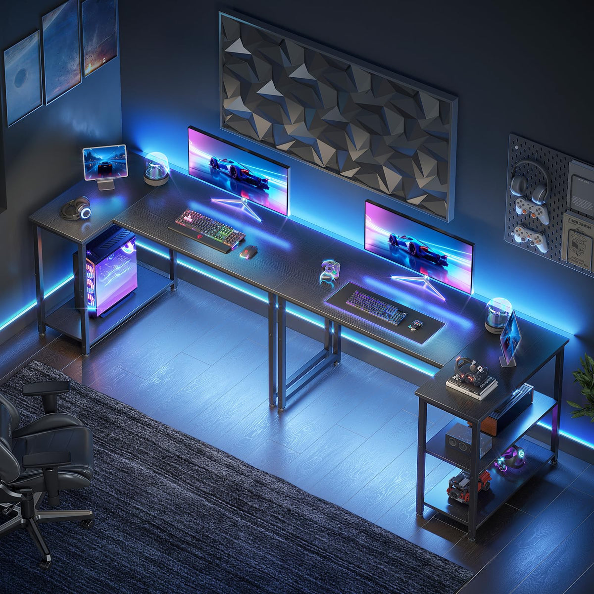 Coleshome L Shaped Gaming Desk for Small Space, 120x70 cm Black